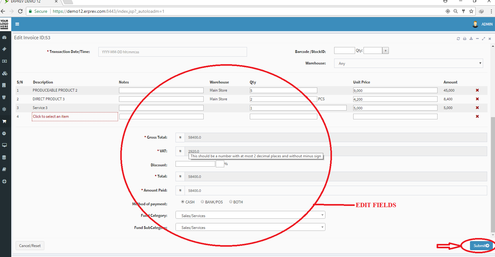 Edit Client Invoice