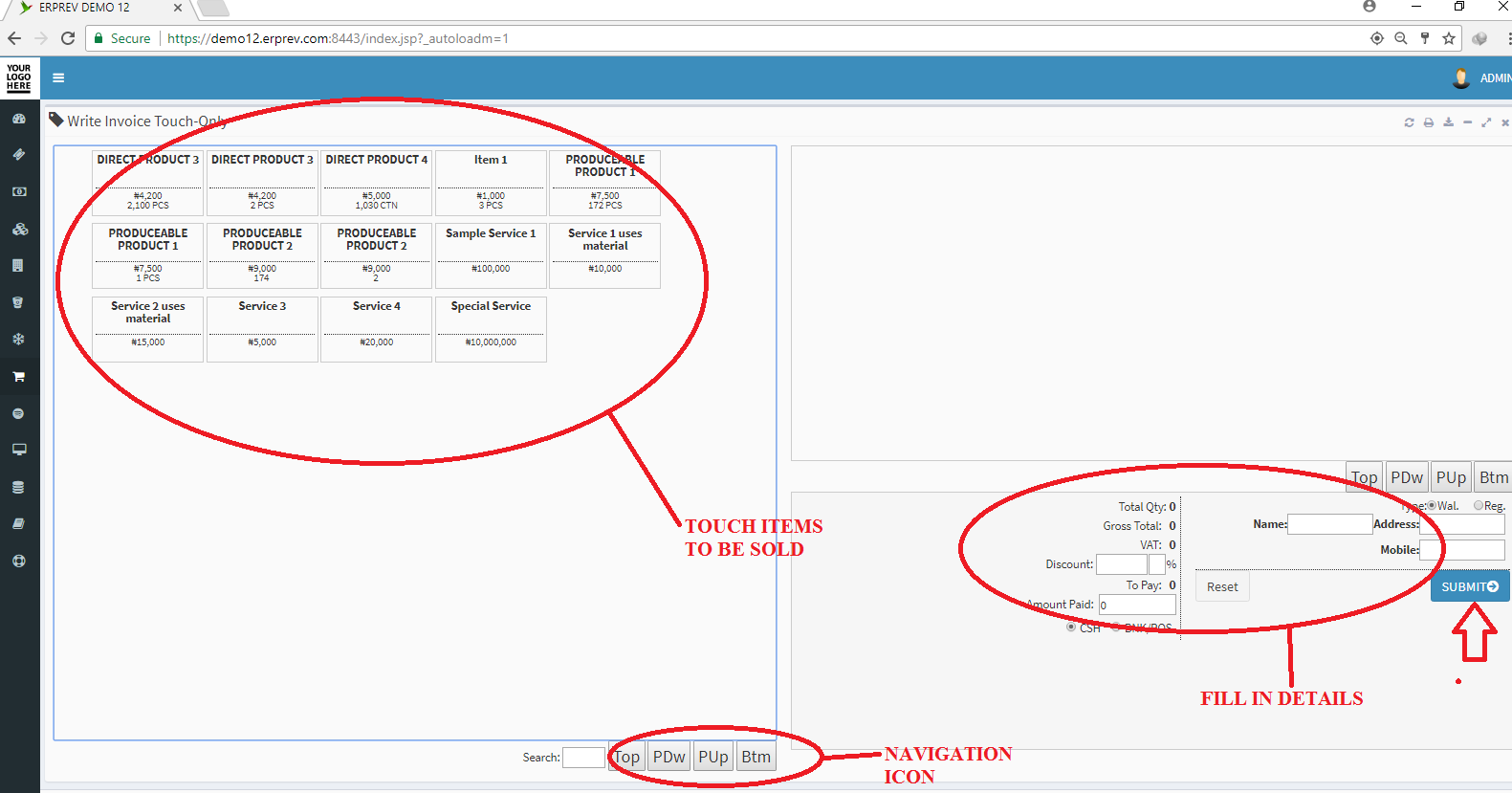 Write Invoice Touch Only