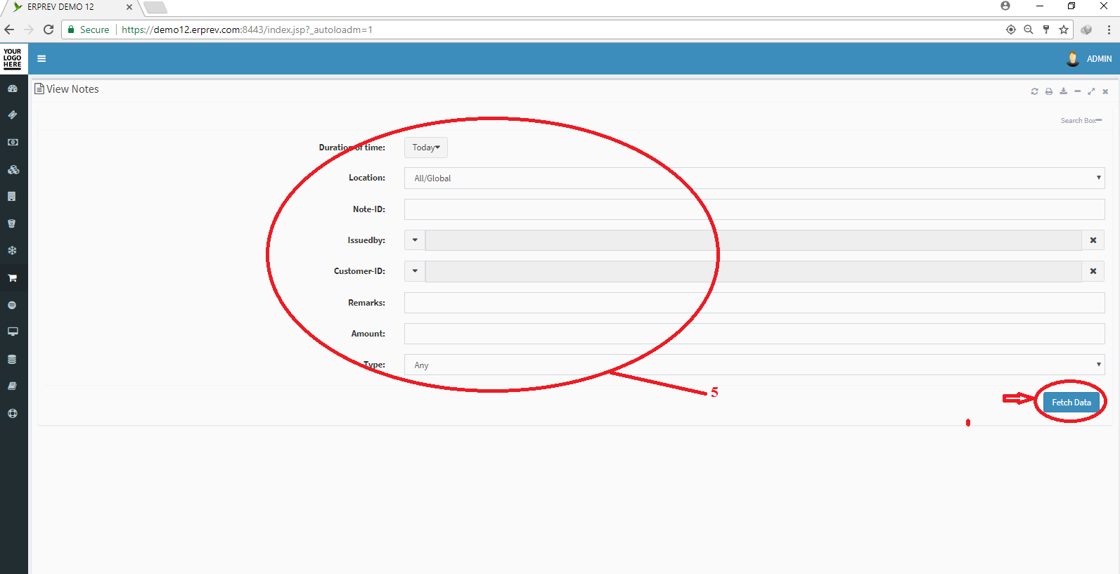 View Customers Debit and Credit Note