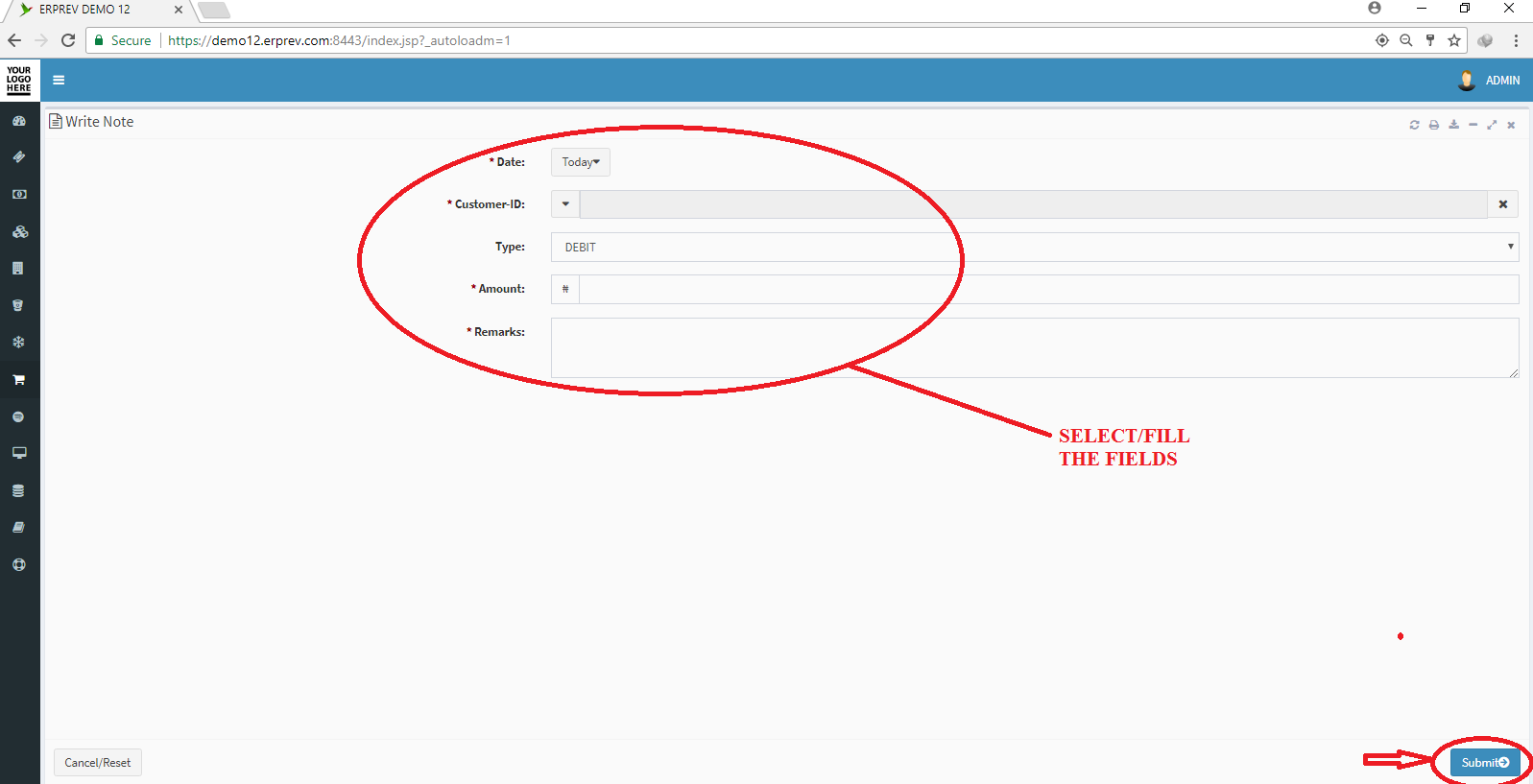 Write Client Credit and Debit Note