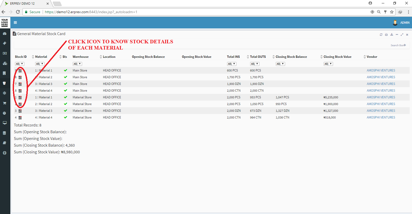 View General Materials Stock Cards