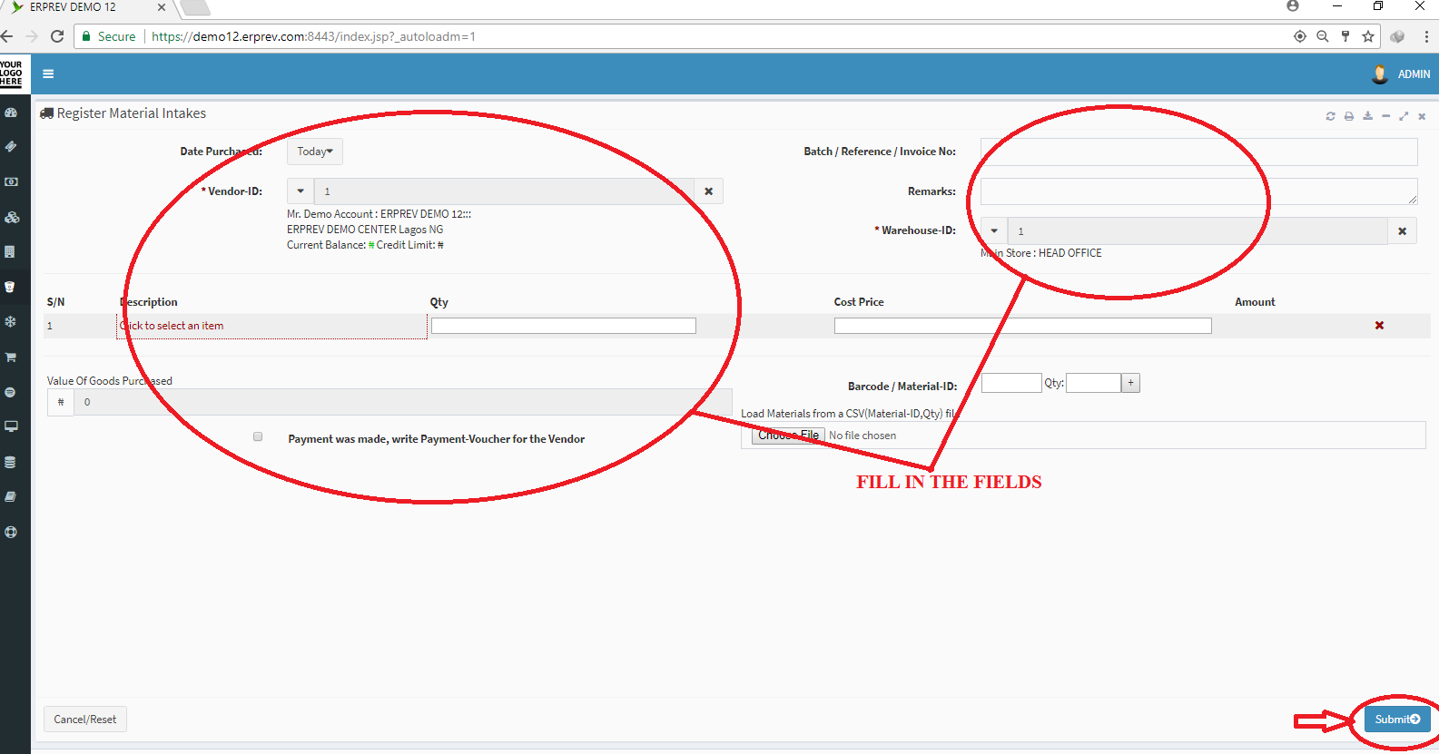 Register Materials Intake