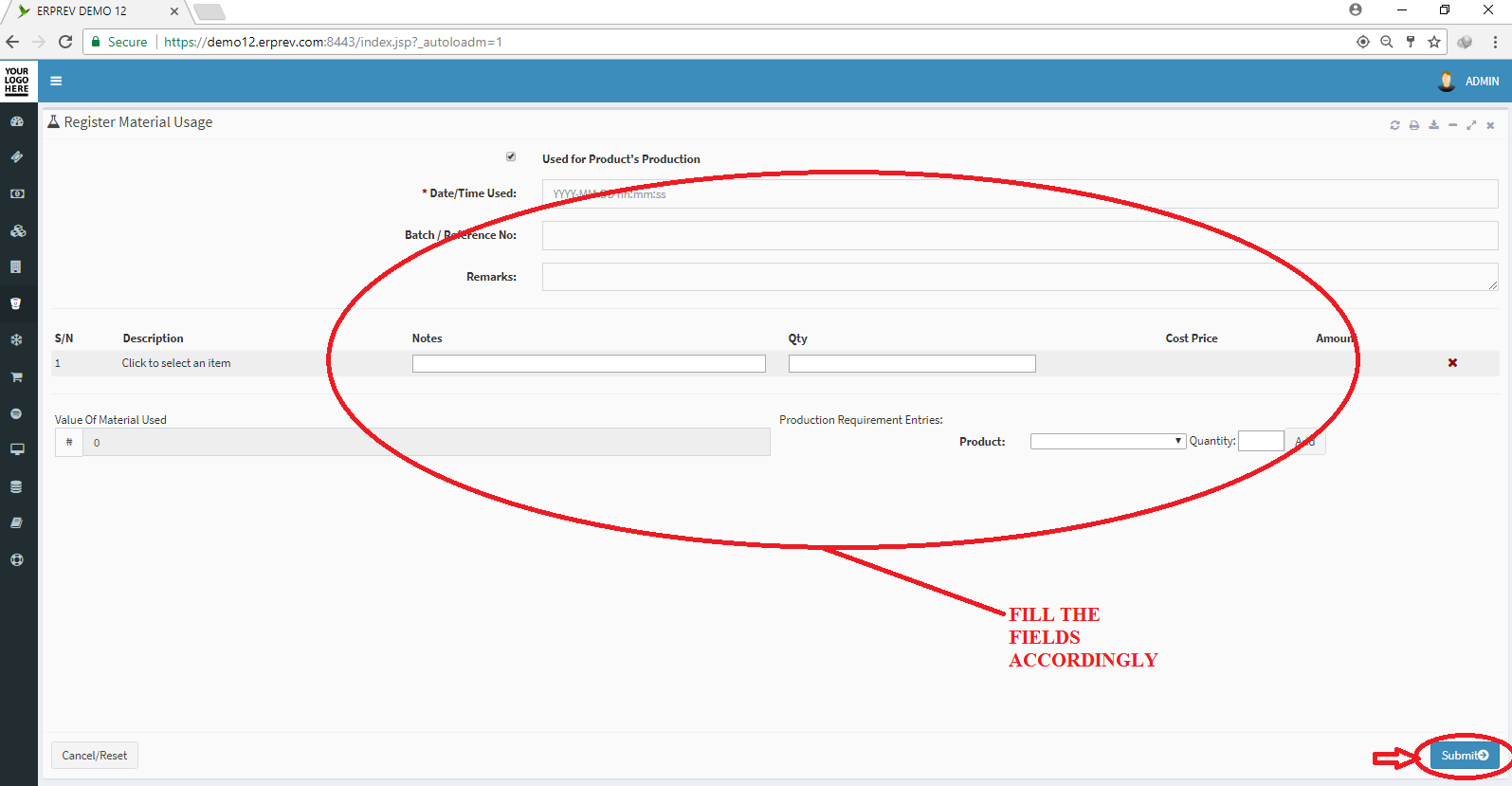 Register Material Usage