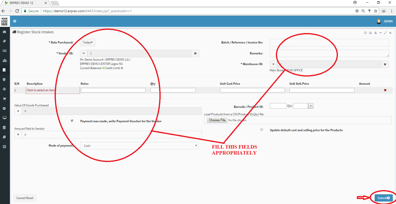 Register Stock Intake